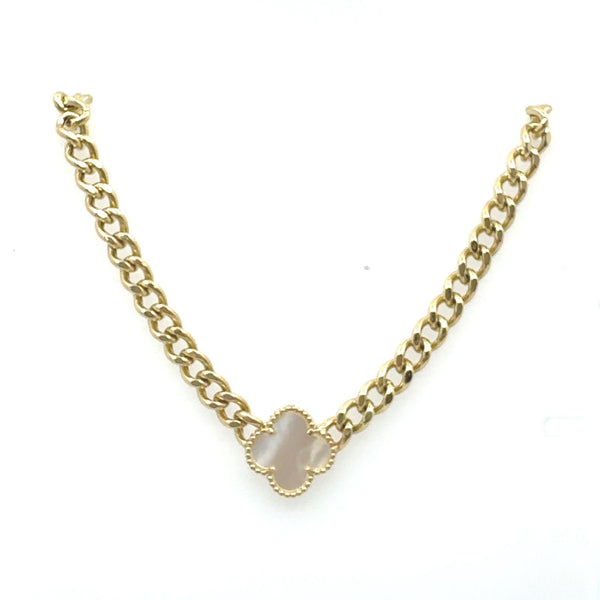 HOLLOW MIAMI CUBAN LINK WITH WHITE CLOVER CHAIN 14 KT