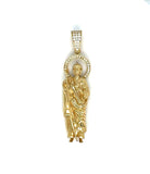 SACRED HEART OF JESUS WITH CROWN IN STONES PENDANT 10 KT