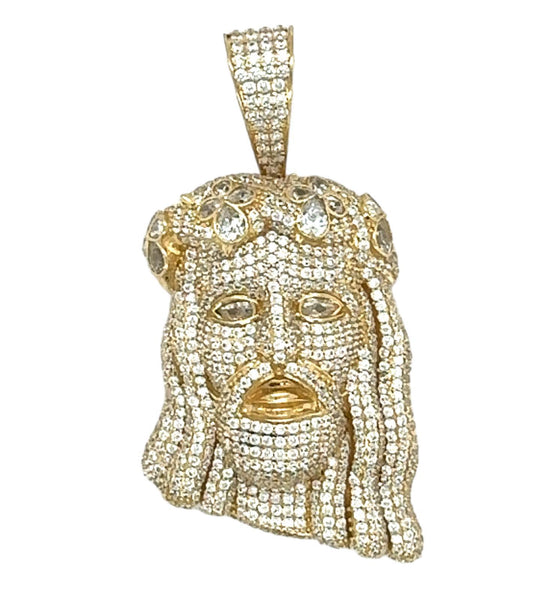 CHRIST'S HEAD WITH STONES PENDANT 10 KT