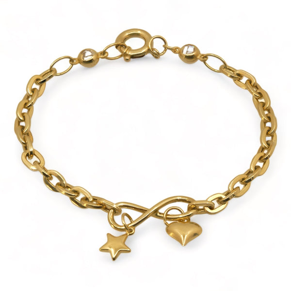 SEMISOLID PAPER CLIP WITH INFINITE, STAR, AND HEART BRACELET 14 KT