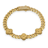 HOLLOW MONACO WITH 3 CLOVER BRACELET 14 KT