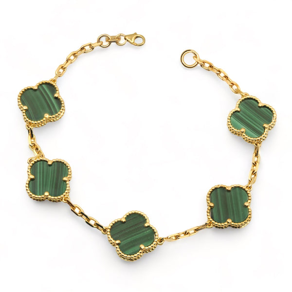 SEMISOLID GREEN CLOVER PAPER CLIP BRACELET 10 KT