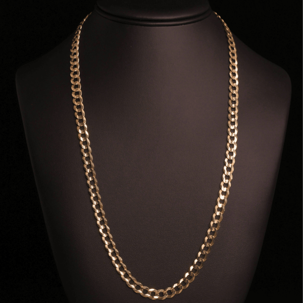 CURB CUBAN CHAIN IN 10K - 14K, SOLID, YELLOW GOLD - OPULENZZA